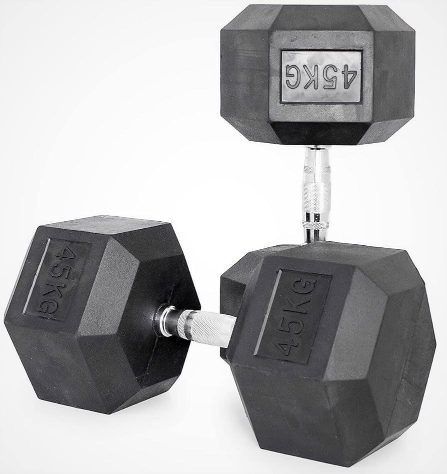 WAFI FITNESS Rubber Hex Dumbbell 2.5KG TO 50 KG – Commercial Strength Training Weight