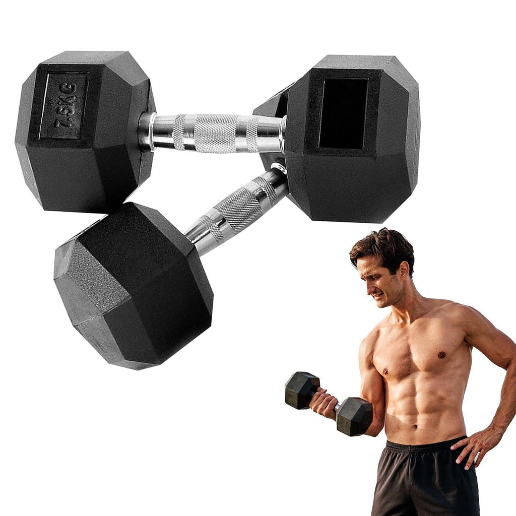 WAFI FITNESS Rubber Hex Dumbbell 2.5KG TO 50 KG – Commercial Strength Training Weight