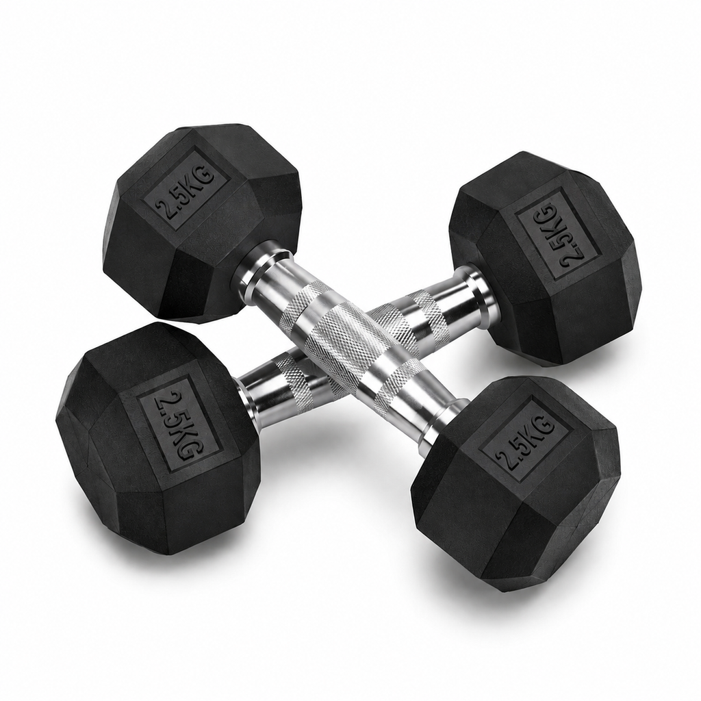 WAFI FITNESS Rubber Hex Dumbbell 2.5KG TO 50 KG – Commercial Strength Training Weight